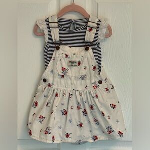 OshKosh B'gosh Cream and Red Floral Overall Dress